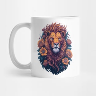 Vintage Lion Head With Flowers Mug